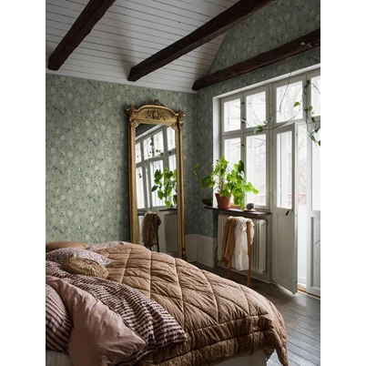 Boras Romantikus madaras virágos zöld vlies tapéta Paradise Birds Green 53 cm X 10 m