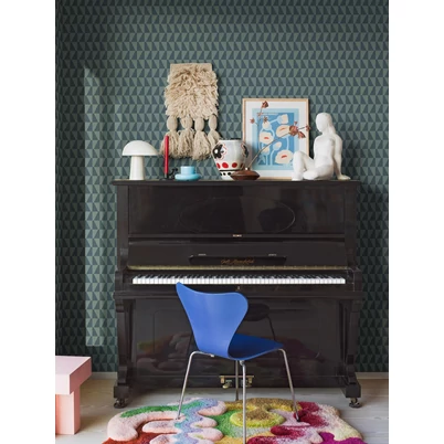 Boras Geoemtriai mintás modern kék vlies tapéta Arne Jacobsen Trapez Blue 53 cm X 10 m