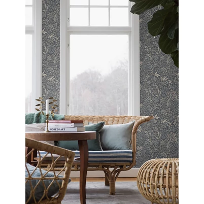 Boras Romantikus levél mintás sötétkék vlies tapéta Nocturne Blue 53 cm X 10 m