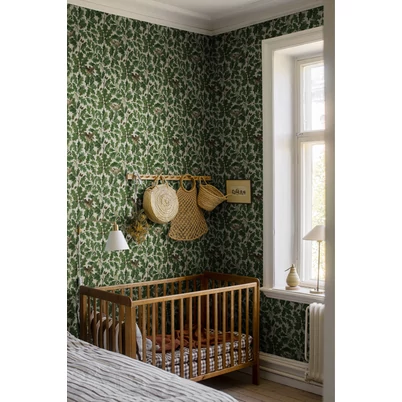Boras Madaras levélmintás zöld vlies tapéta In the Oak Green 49 cm X 10 m
