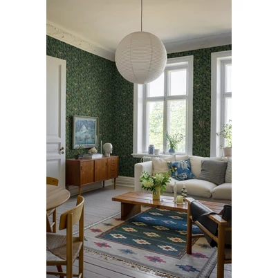 Boras Madaras levélmintás zöld vlies tapéta In the Oak Multi 49 cm X 10 m