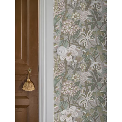 Boras Modern szürke-zöld vlies tapéta virág mintával Friviva Grey 49 cm X 10 m