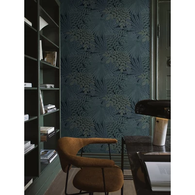 Boras Egzotikus levél mintás kék vlies tapéta Velvet Leaves Blue 53 cm X 10 m