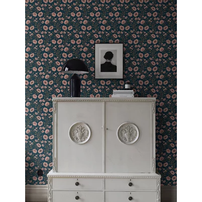 Boras Pipacsos romantikus kék vlies tapéta Poppy Flow Blue 53 cm X 10 m