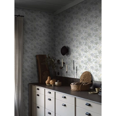 Boras Levél mintás zöld-szürke vlies tapéta Lindskog Multi 53 cm X 10 m