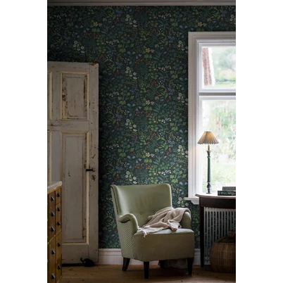 Boras Mezei virágos skandináv sötétzöld vlies tapéta Flora Multi 53 cm X 10 m