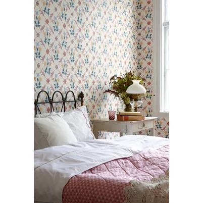 Boras Virágos rácsos rózsaszín vlies tapéta Tessin White 53 cm X 10 m