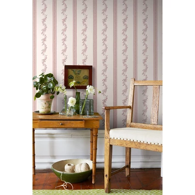 Boras Csíkos virágos klasszikus piros-fehér vlies tapéta Drottningholm White 53 cm X 10 m