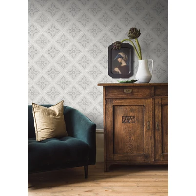 Boras Klasszikus csempe mintázatú szürke vlies tapéta Nyborg Grey 53 cm X 10 m