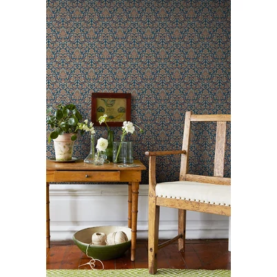 Boras Barokk Ornamentikás kék vlies tapéta Foglavik Blue 53 cm X 10 m