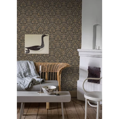 Boras Barokk Ornamentikás fekete-barna vlies tapéta Foglavik Black 53 cm X 10 m