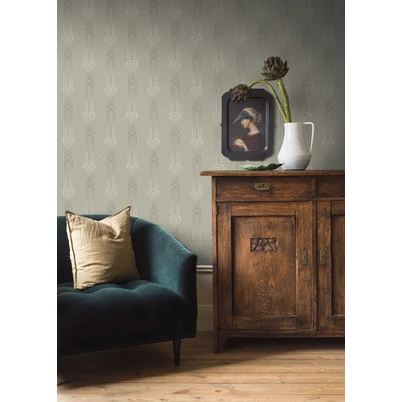 Boras Klasszikus zöld vlies tapéta görög oszlopokkal Ellen Green 53 cm X 10 m