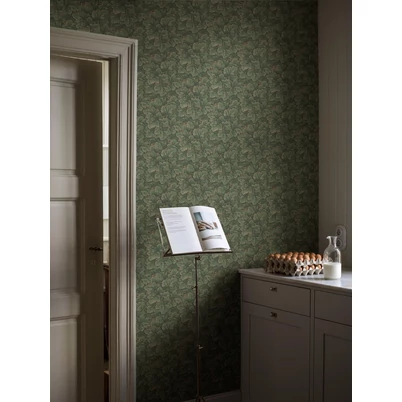 Boras Gobelin hatású klasszikus levél mintás zöld vlies tapéta Waldemar Green 53 cm X 10 m