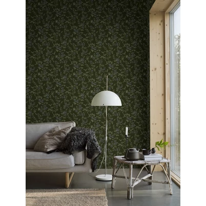 Boras Apró bogyós sötétzöld vlies tapéta Forest Berries Multi 53 cm X 10 m