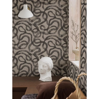 Boras Hullámos bézs-fekete vlies tapéta Curve Beige 53 cm X 10 m