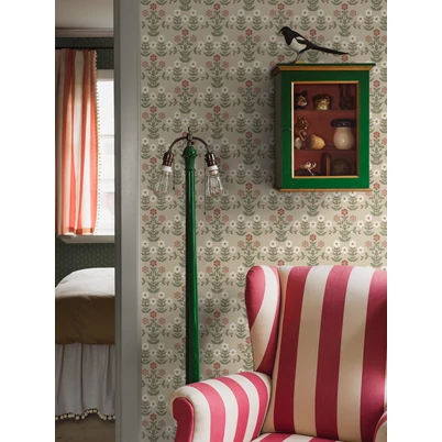 Boras Klasszikus skandináv virág mintás zöld-piros vlies tapéta Sippor Red 53 cm X 10 m