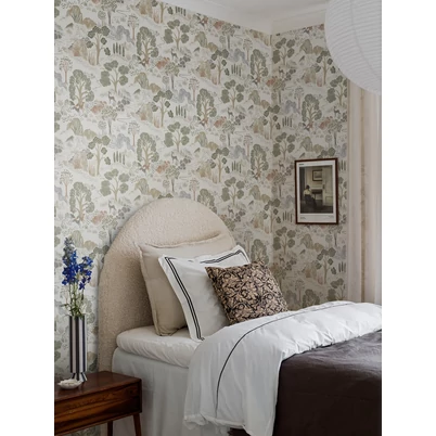 Boras Fa mintás zöld vlies tapéta szarvasokkal Diana Multi 53 cm X 10 m