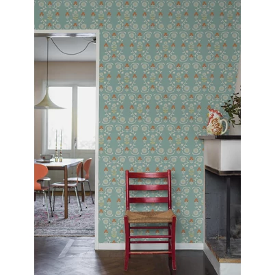 Boras Virág mintás vintage kék vlies tapéta Isolde 53 cm X 10 m