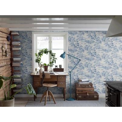 Boras Klasszikus erdő mintás kék vlies tapéta Countryside Morning Blue 53 cm X 10 m