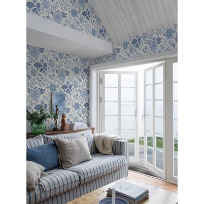 Boras Romantikus virágos kék vlies tapéta Alicia Blue 53 cm X 10 m