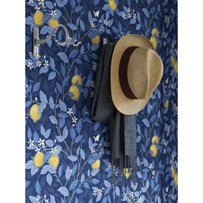 Boras Mediterrán citromos sötétkék-sárga vlies tapéta Citronträd Blue 53 cm X 10 m