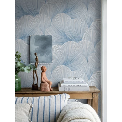 Boras Kagyló mintás modern kék vlies tapéta Mirage Blue 53 cm X 10 m