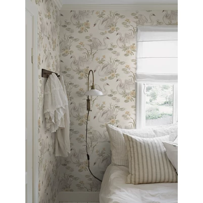 Boras Hattyú mintás romantikus bézs vlies tapéta Lily Swan White 53 cm X 10 m