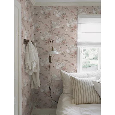 Boras Hattyú mintás romantikus rózsaszín vlies tapéta Lily Swan Pink 53 cm X 10 m