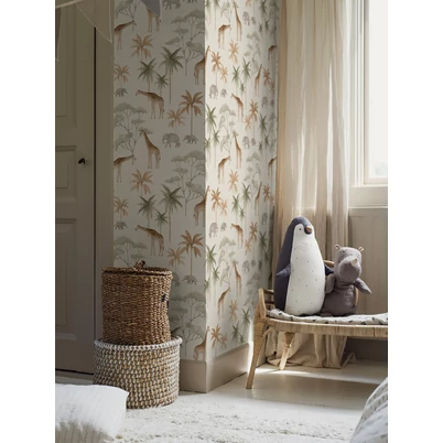 Boras Szavanna állatai zöld-barna vlies tapéta Savannah White 53 cm X 10 m