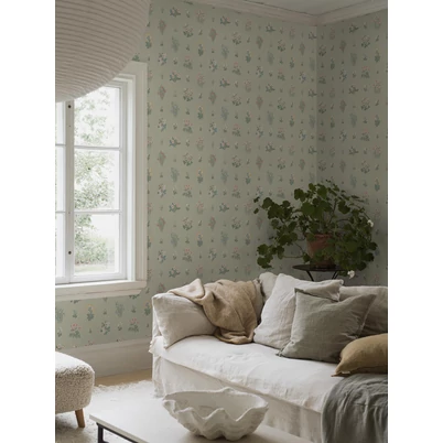 Boras Vintage virágos zöld vlies tapéta Ängsflora Green 53 cm X 10 m