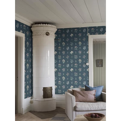 Boras Vintage virágos kék vlies tapéta Ängsflora Blue 53 cm X 10 m
