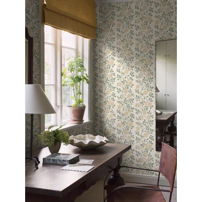 Boras Romantikus rózsás zöld-sárga vlies tapéta Elsa Yellow 53 cm X 10 m