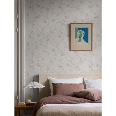 Boras Elegáns magnóliás bézs vlies tapéta Lily Tree White 53 cm X 10 m