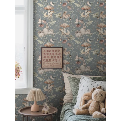 Boras Erdő állatai kék vlies gyerek tapéta Minou Blue 49 cm X 10 m