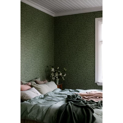 Boras Levél mintás modern zöld vlies tapéta Hazel Green 53 cm X 10 m