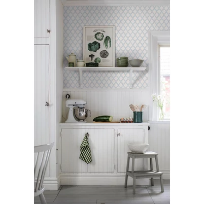 Boras Rácsos leveles skandináv kék vlies tapéta Trellis Leaves Blue 53 cm X 10 m