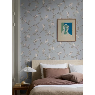 Boras Virágindás skandináv kék vlies tapéta Floral Tree Blue 53 cm X 10 m