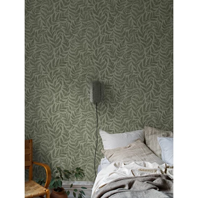 Boras Modern levélmintás zöld vlies tapéta Ferns Green 53 cm X 10 m