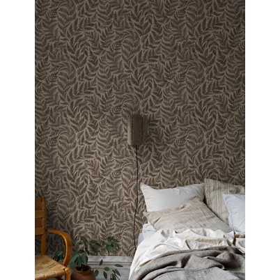 Boras Modern levélmintás fekete vlies tapéta Ferns Black 53 cm X 10 m