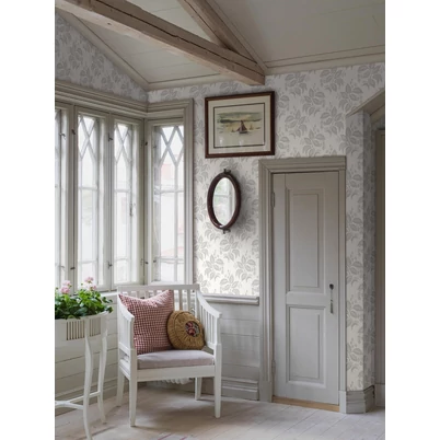 Boras Klasszikus levélmintás szürke vlies tapéta Tengbergska Grey 53 cm X 10 m