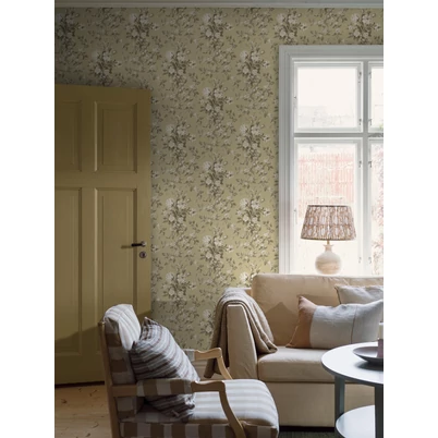 Boras Klasszikus virágcsokros sárga vlies tapéta Tullgarn Yellow 53 cm X 10 m