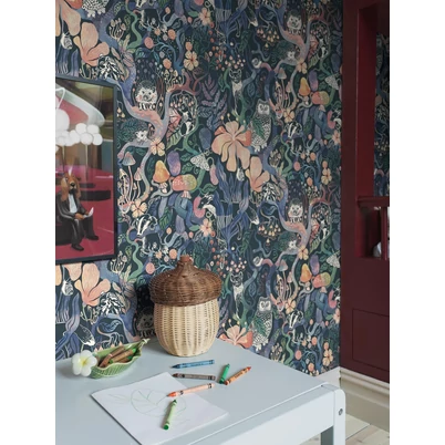 Boras Varázslatos erdő fekete vlies gyerek tapéta Magic Woods Multi 53 cm X 10 m