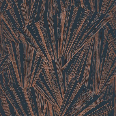 Casadeco Modern legyező mintás kék-bronz vlies tapéta 1930 Eclat Foil Bleu/Cuivre 53 cm X 10 m