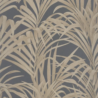 Casadeco Páfrány mintás fekete vlies tapéta Louise Fougeres Noir Or 53 cm X 10 m