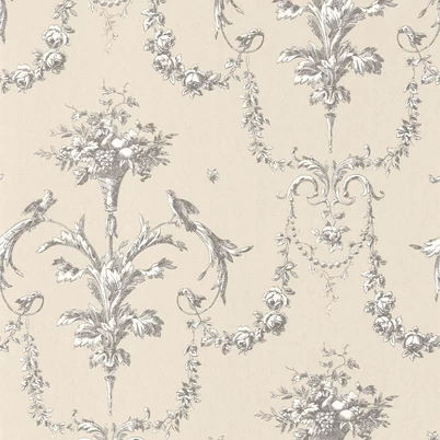 Casadeco Klasszikus ornamentikás bézs-fekete vlies tapéta Corne D'Abondance Noir Fusain 53 cm X 10 m