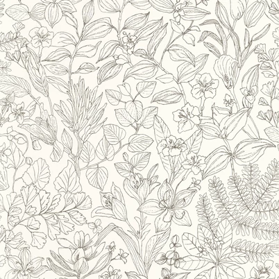 Casadeco Botanikai mintás modern fekete-fehér vlies tapéta Esquisse Noir Gravure 53 cm X 10 m