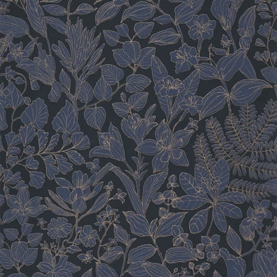 Casadeco Botanikai mintás modern sötétkék vlies tapéta Esquisse Bleu Encre 53 cm X 10 m
