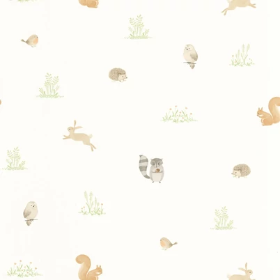 Casadeco Apró állatos bézs vlies tapéta Companions Of The Forest Vert Amande 53 cm X 10 m