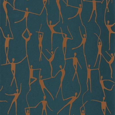 Casadeco Modern sötétzöld vlies tapéta táncosokkal Alberto Cuivre 53 cm X 10 m
