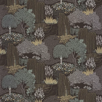 Casadeco Japánkertes elegáns zöld-sötétbarna vlies tapéta Niwa Vert Taiga 53 cm X 10 m